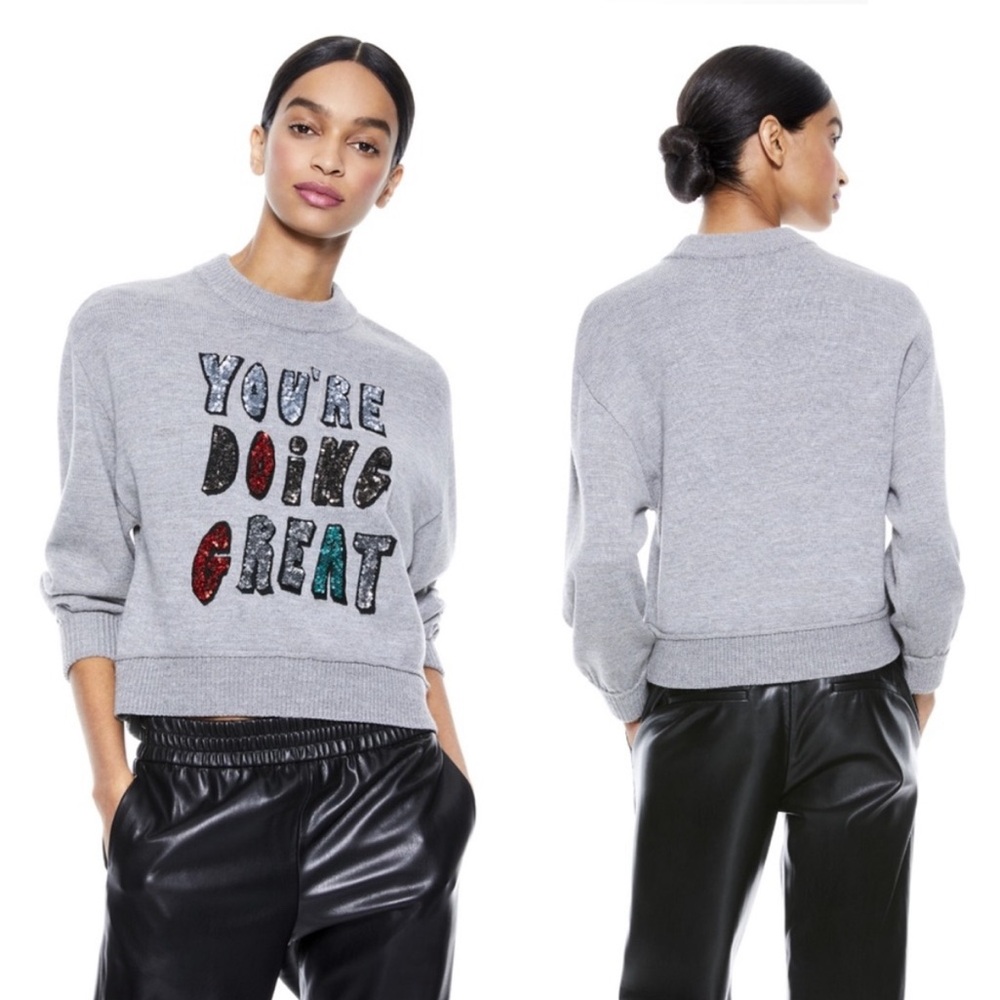 Alice + Olivia: You're Doing Great Denver Sequin Wool Sweater NEW WITH TAGS - Picture 2 of 7